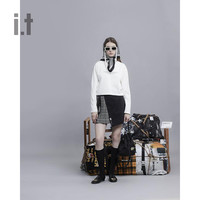 it MUSIUM DIV.女装长袖T恤秋冬辣妹短款字母印花20843XH