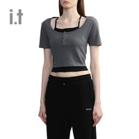 it MUSIUM DIV.女装短款假两件短袖T恤2024夏季甜辣时尚00470