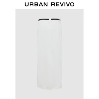 URBAN REVIVO 女士时尚简约丹宁腰带开衩休闲半裙 UWG840249 本白 XS