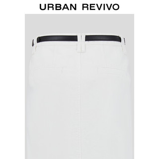 URBAN REVIVO 女士时尚简约丹宁腰带开衩休闲半裙 UWG840249 本白 XXS