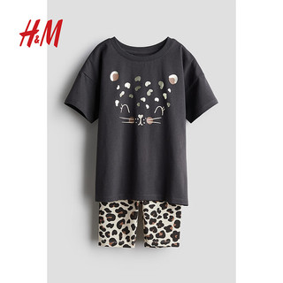 H&M2024夏季童装女童2件式印花套装1238606 白色/波点 145/72