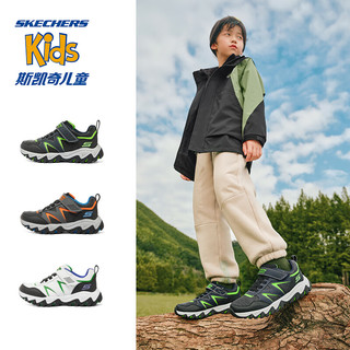 Skechers斯凯奇儿童户外运动鞋款魔术贴男中大童防滑休闲鞋406390L 高帮款/加绒/蓝色/橘色/BLOR 28.5码