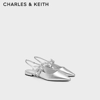 CHARLES&KEITH24秋季褶皱绊带饰法式气质尖头包头平底凉鞋女CK1-70381071 Silver银色 38