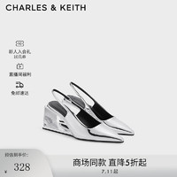 CHARLES&KEITH24夏季尖头亮面异形包头设计感单鞋高跟凉鞋女CK1-80580150 Silver银色 37