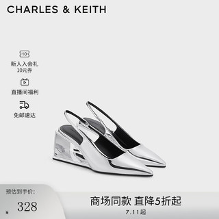 CHARLES&KEITH24夏季尖头亮面异形包头设计感单鞋高跟凉鞋女CK1-80580150 Silver银色 37