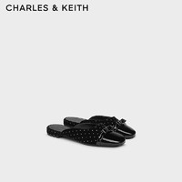 CHARLES&KEITH24秋季拼色蝴蝶结圆头平底一脚蹬穆勒拖鞋女CK1-70381057 BLACK TEXTURED黑色纹理 38