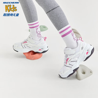 Skechers斯凯奇女童运动鞋秋季鞋舒适反光儿童休闲鞋302586L 白色/黑色WBK 32