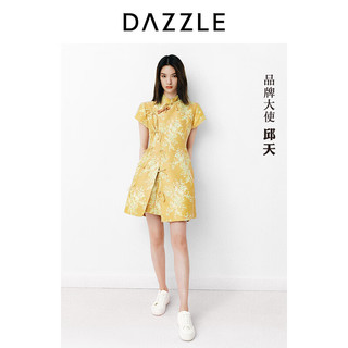 DAZZLE地素邱天同款魔方旗袍连衣裙春夏国风新中式短袖裙子女 彩色 S