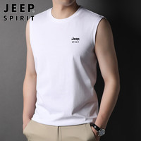 JEEP SPIRIT吉普(JEEP)纯棉背心男夏季圆领无袖.t.恤男士外穿弹力打底衫上衣 白色 3XL