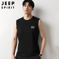 JEEP SPIRIT吉普纯棉背心男夏季圆领无袖体恤男士外穿弹力打底衫 黑色 2XL