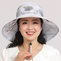 中年遮阳帽春夏防晒透气薄款凉帽老年女式盆帽渔夫帽太阳帽子湿红妆 灰色 成人均码(56-58cm)