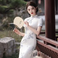 杜艳枝仟金公主民国风复古素雅国朝风气质优雅短袖改良年轻款提花旗袍 白色 XL 110-120斤