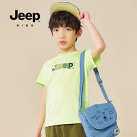 Jeep童装男童短袖t恤夏季中大童纯棉印花户外休闲中小短袖 精灵绿 120cm