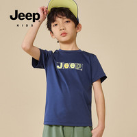 Jeep童装男童短袖t恤夏季中大童纯棉印花户外休闲中小短袖 藏青色 130cm
