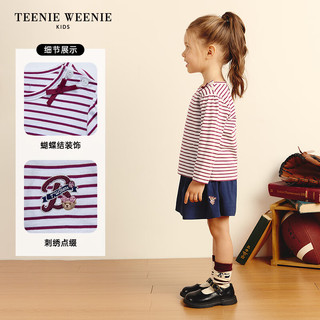 Teenie Weenie Kids小熊童装24秋季新女宝宝条纹刺绣蝴蝶结长袖T恤 红色 80cm