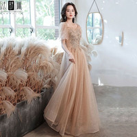 法舒琳香槟色晚礼服女2024气质轻奢小众艺考高级感宴会订婚裙主持人 香槟色长款(长度135) M