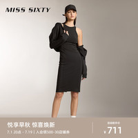 MISS SIXTY2024秋季无袖连衣裙女工字背镂空开衩长裙纯色运动 黑色 XS
