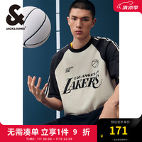 杰克·琼斯（JACK&JONES）NBA联名湖人队夏季潮运动撞色插肩袖宽松短袖T恤男224101017 米白色C00 常规 米白色C00 175/96A/M