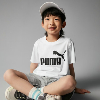 彪马（PUMA）儿童T恤男女中大童夏季短袖T恤简约洋气休闲圆领印花童装衣服 白色 170cm