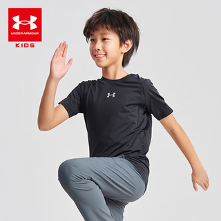 安德玛（Under Armour）童装春夏季男童透气圆领运动休闲凉感吸湿速干短袖T恤242120555 黑色 130cm