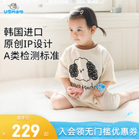 UBMOM韩国儿童春秋衣服宝宝外出连体衣爬服纯棉婴儿吊带全棉连体衫 happy punny短袖连体衣 100码