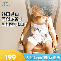 UBMOM韩国儿童春秋衣服宝宝外出连体衣爬服纯棉婴儿吊带全棉连体衫 Mongblanc吊带套装 90码