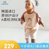 UBMOM韩国儿童春秋衣服宝宝外出连体衣爬服纯棉婴儿吊带全棉连体衫 Mongblanc棕色连体衣 80码