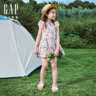 GAP女幼童2024夏季兰精天丝满印小飞袖连衣裙儿童装466679 花朵印花 110cm(4-5岁) 亚洲尺码