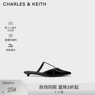 CHARLES&KEITH24夏法式气质尖头平底穆勒拖鞋女CK1-71720071 Black Box黑色 37