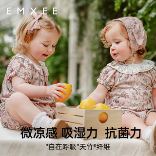 嫚熙（EMXEE）儿童家居服丝麻棉睡衣天鹅舞曲女童套装短袖夏季宝宝睡衣 绮幻花信 80cm