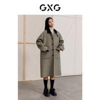 【龚俊心选】GXG奥莱男装经典格纹长大衣含羊毛撞色领复古休闲