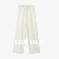 Basic House/百家好女夏季时尚波点高腰阔腿裤宽松休闲设计感长裤 黑色 S