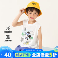 迪士尼宝宝（Disney Baby）童装男童背心T恤纯棉米奇唐老鸭无袖T恤24年夏 本白 140