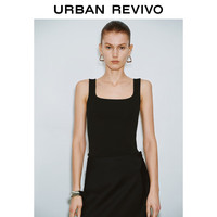 URBAN REVIVO 女士时尚基础打底外穿方领针织背心 UWM940004 黑色 L