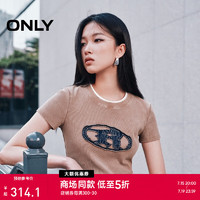 ONLY2024夏季时尚字母修身圆领短款短袖正肩T恤女|124201026 E13 棕褐色 165/84A/M