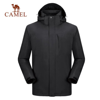 CAMEL 骆驼 冲锋衣男女防风防水三合一可拆卸加绒厚两件套户外服 A9W214119AX 黑色,男女同款 S