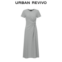 URBAN REVIVO 女士简约气质扭褶圆领短袖连衣裙 UWM740004 浅灰花灰 L