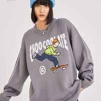 it :CHOCOOLATE男装圆领针织衫春秋季卡通嵌花毛衣4139X BKX/黑色 M