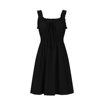 URBAN REVIVO 女士时尚木耳边系带腰部打揽连衣裙 UYY740015 正黑 XL