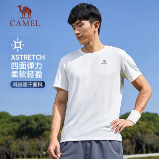 骆驼（CAMEL）运动T恤透气衣跑步体恤宽松速干衣短袖上衣夏季 J0S1V6926-1，珍珠粉，女款 XXXL