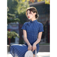 杜艳枝温婉复古民国风素雅旗袍2024春季年轻款少女改良连衣裙长款 藏青色 3XL133-143斤