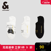 杰克·琼斯（JACK&JONES）夏季BSQ联名款舒适百搭字母装饰休闲三双装船袜男袜22421Q020 本白色/黑色 M