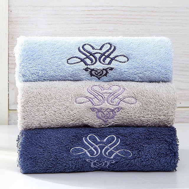 雪仑尔 五星级酒店毛巾纯棉加大加厚家用全棉强吸水洗脸面巾3条装75cm*34cm*140g 蓝色+灰色+暗蓝灰