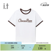 :CHOCOOLATE it 女装撞色包边短袖T恤2024夏季清爽时尚100050 WHX/白色 S