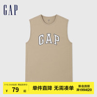 Gap男女装2024夏季字母印花logo无袖背心宽松叠穿上衣465657 卡其色 175/96A (L)亚洲尺码