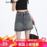 La Chapelle拉夏贝尔高腰牛仔半身裙2024夏季短裙A字裙港风复古休闲百搭 水泥灰 XS