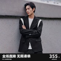 太平鸟男装秋季新款西装休闲肩部撞色西服便西外套男士 黑色 (合体)