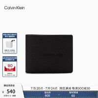 Calvin Klein Jeans24春夏男士牛皮革多卡位ck证件零钱钱包卡包HP2166 001-太空黑 OS