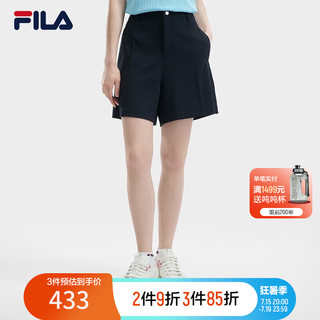 FILA 斐乐女士针织五分裤2024夏季时尚休闲简约基础短裤 传奇蓝-NV 170/70A/L