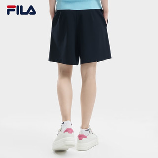 FILA 斐乐女士针织五分裤2024夏季时尚休闲简约基础短裤 传奇蓝-NV 165/66A/M